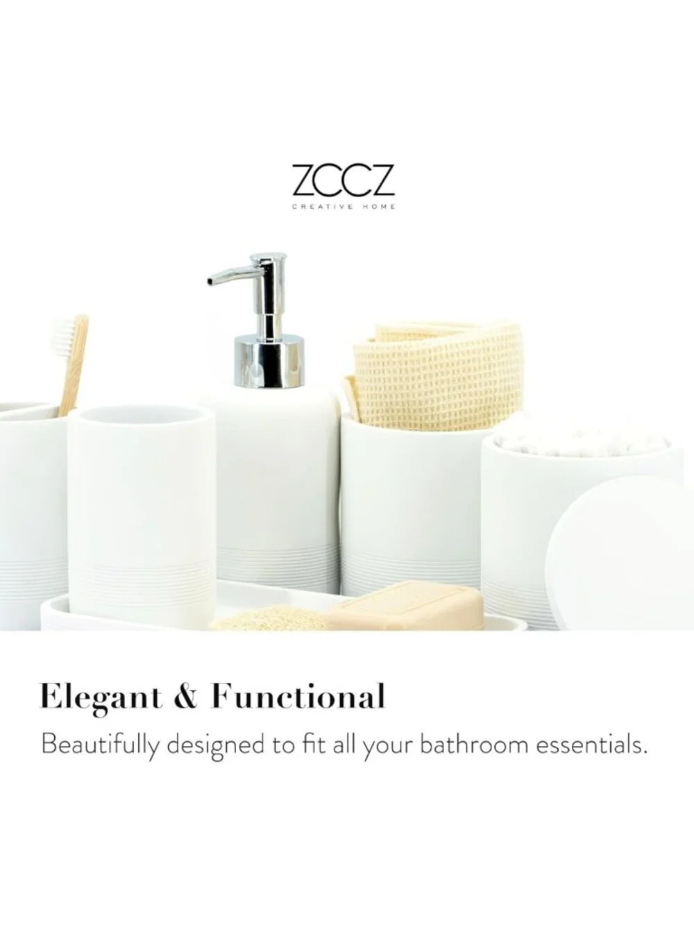 Elegant 6-Piece White Bathroom Accessories Set - Organizer with Toothbrush